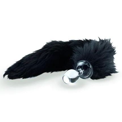 Faux Fur Tail Black with Glass Plug